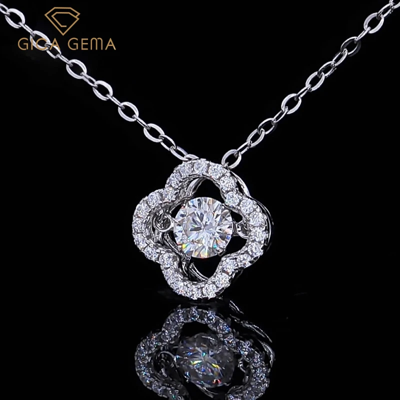 

GICA GEMA Echte 0.5 Karaat D Kleur Moissanite Klavertje Vier Hanger Ketting Voor Vrouwen 100% 925 Sterling Silver Party Fijne