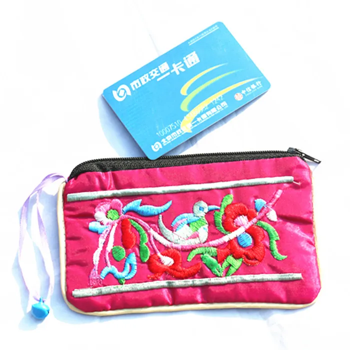 10pcs Bells Chinese style Embroidery Small Satin Pouch Zipper Jewelry Gift Bag Card Holder Women Coin Purse Packaging