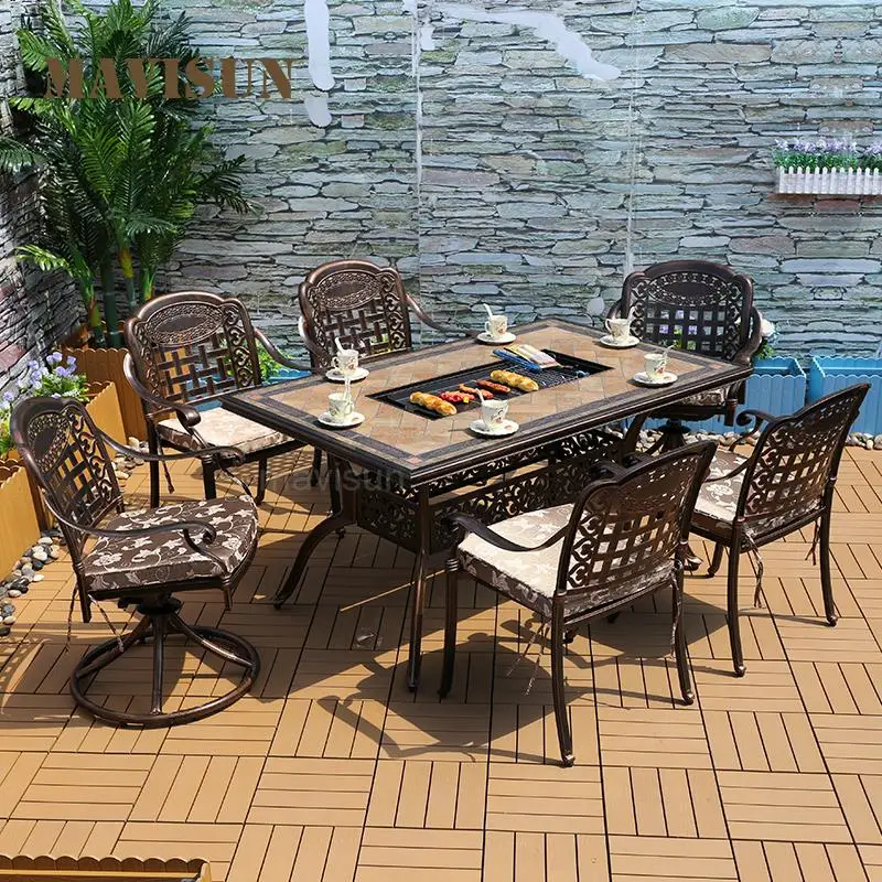 

Outdoor Electric Barbecue Grill Camping Table And Chairs Courtyard Garden Villa Leisure European Balcony Cast Aluminum Furniture