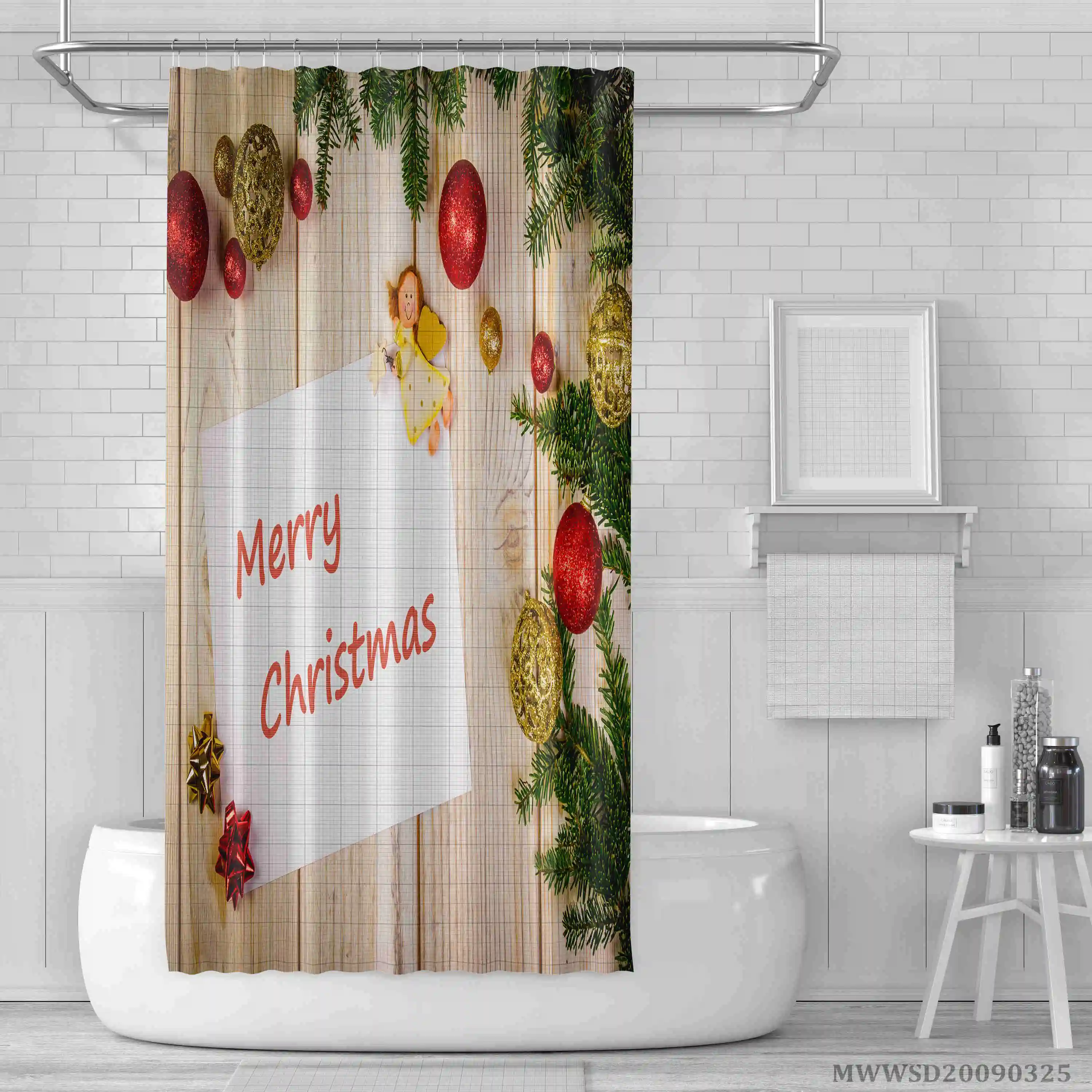 

Рождественская занавеска для душа с красочными шариками, новогодний декор, занавеска для ванной s водонепроницаемая