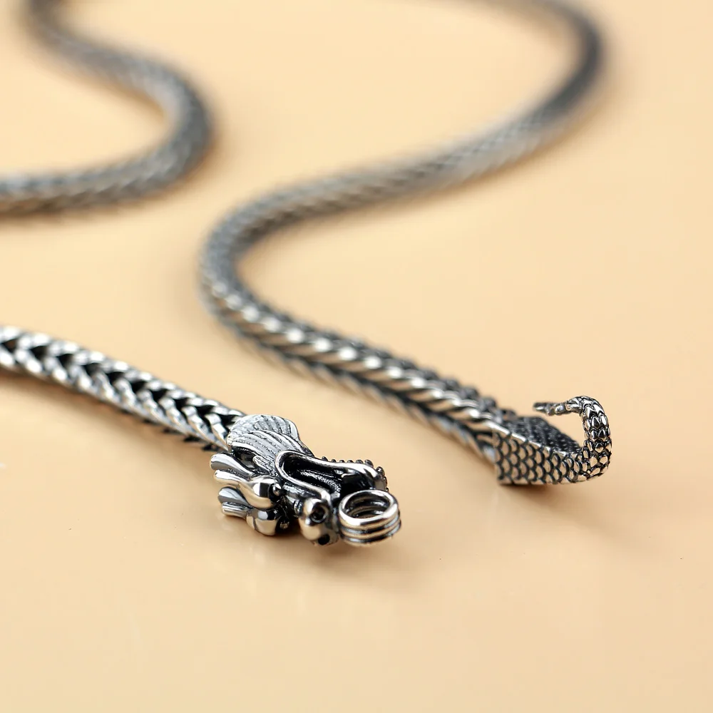 Мужское ожерелье цепочка из тайского серебра 925 пробы этнический дизайн дракона