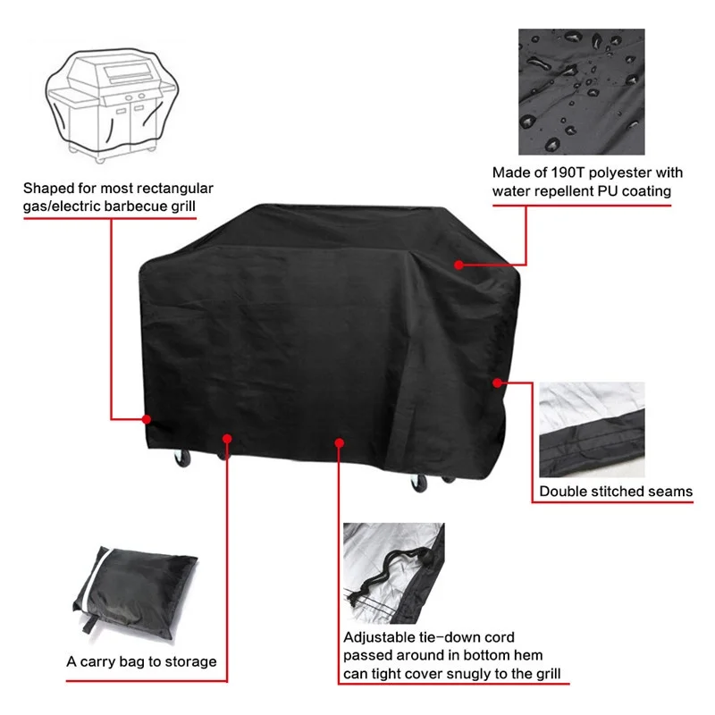 BBQ Grill Cover Dustproof Waterproof Heavy Duty Rain Protective Barbecue Outdoor Garden Black Color Accessories | Дом и сад