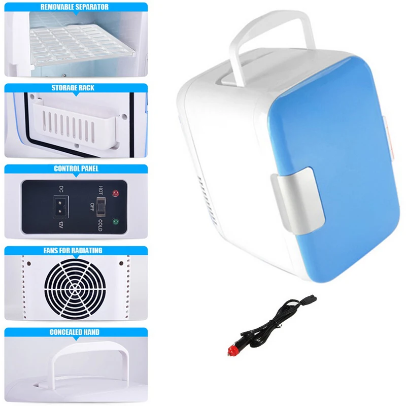 Синий автомобильный холодильник морозильная камера 4 л мини кулер для теплого