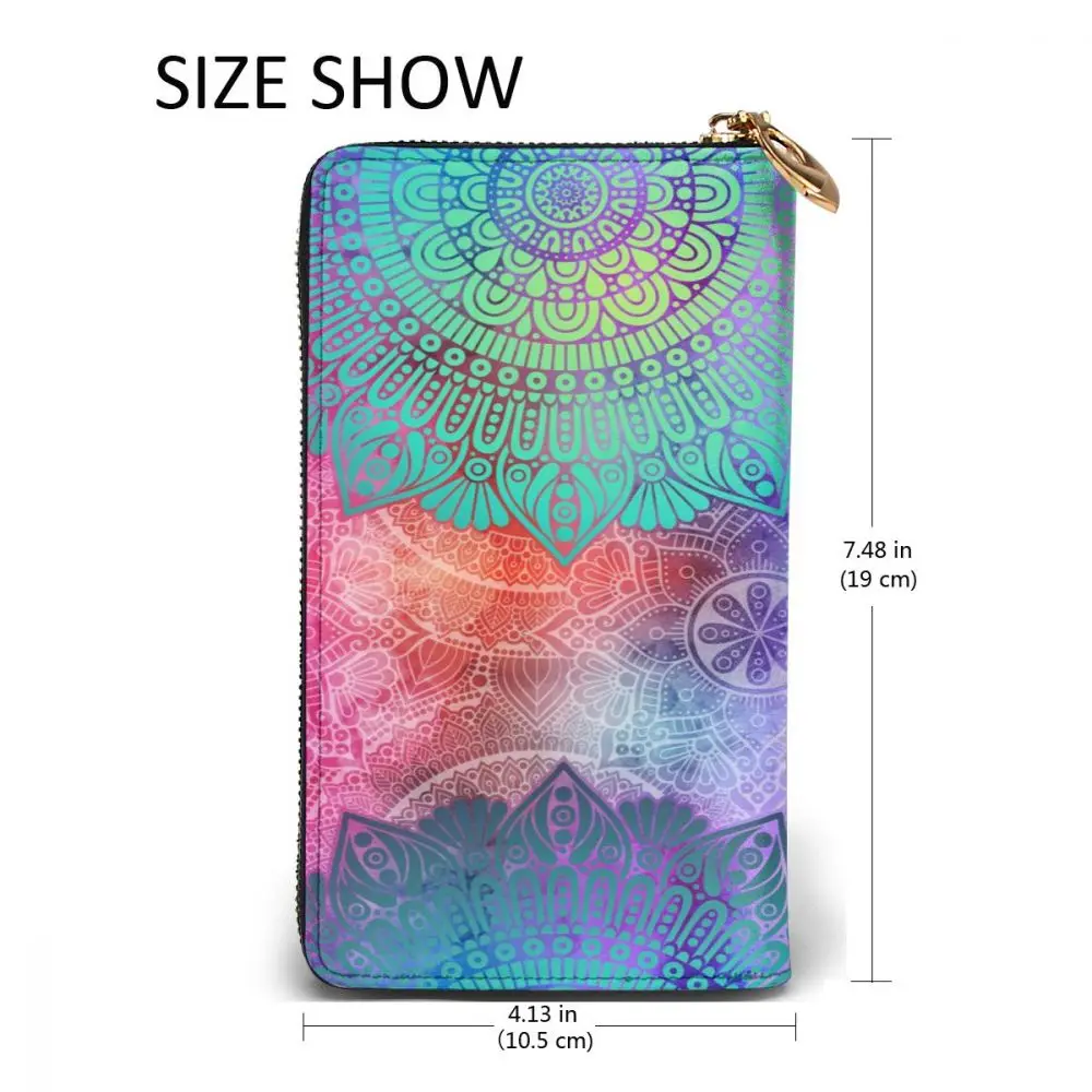 

Indian Mandalas Leather Long Wallet for Credit Card Holder Clutch Bags Unisex Leather Large Capacity