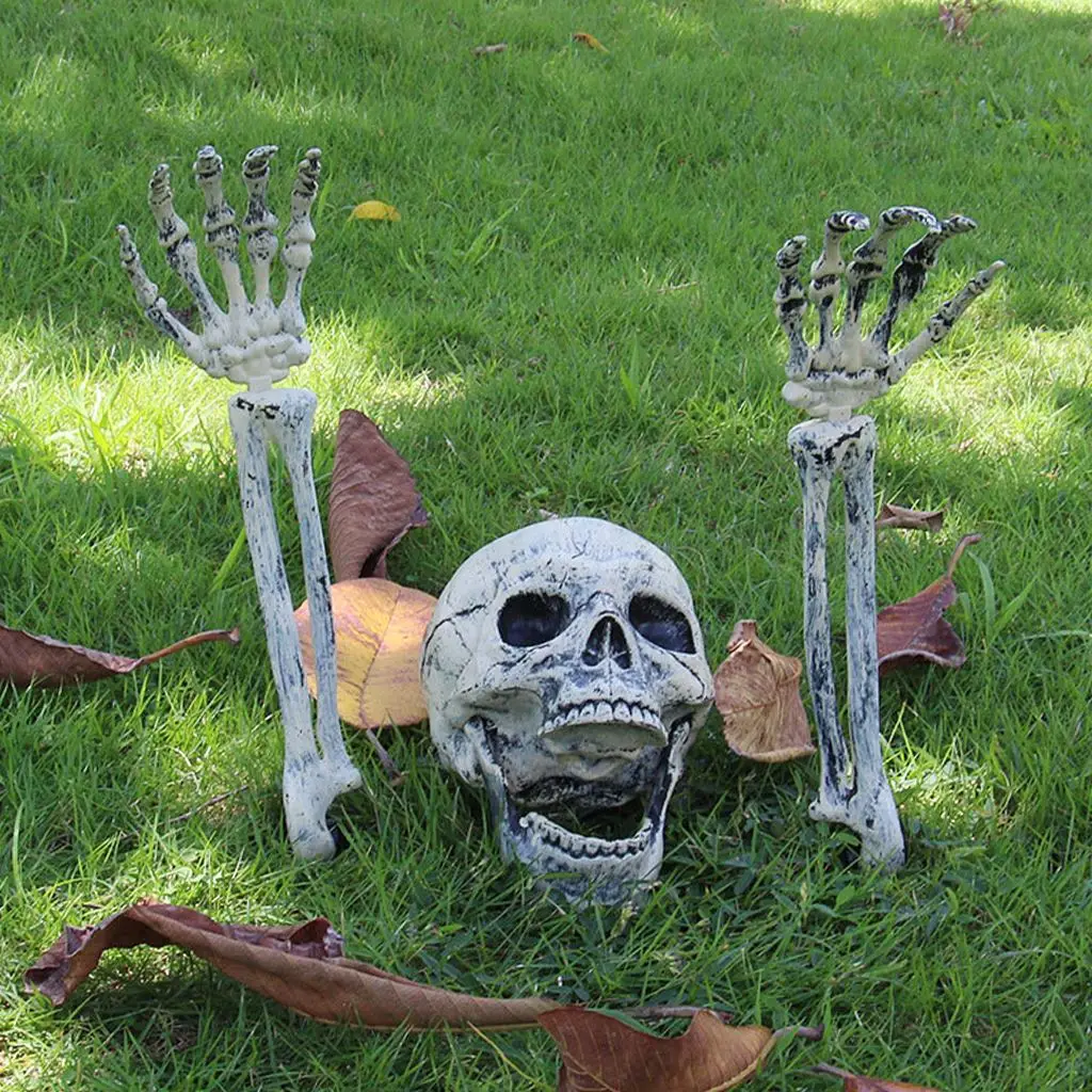 

Halloween Skeleton Skull Haunted House Realistic Bones Head Hands Set Graveyard Scene Cosplay Diy Horror Party Decorations