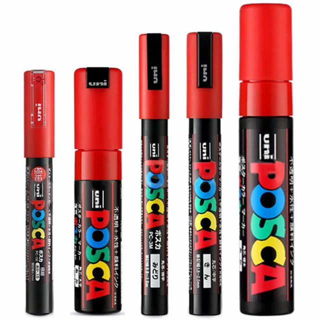 Красный 5 шт./компл. UNI Posca Красящие ручки смешанные Mark 5 размеров каждого с 1 ручка PC-1M/3m/5 M/8 K/17 K Краски ing POP рекламный плакат ручка - Цвет: Красный