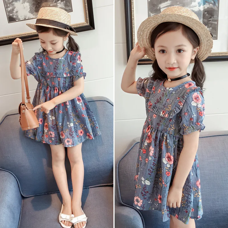 

2021Summer Girls Dresses New Children's Clothing Girls Half Turtleneck Ruffled Long Sleeve Chiffon Dress Loose Floral Dress