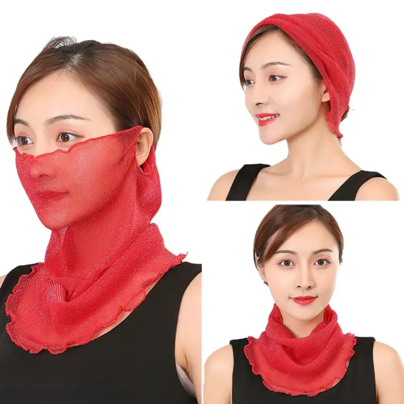 

Women Neck Gaiter Face Mask Shimmer Mesh Floral Sunscreen Earloop Scarf Headband F42F