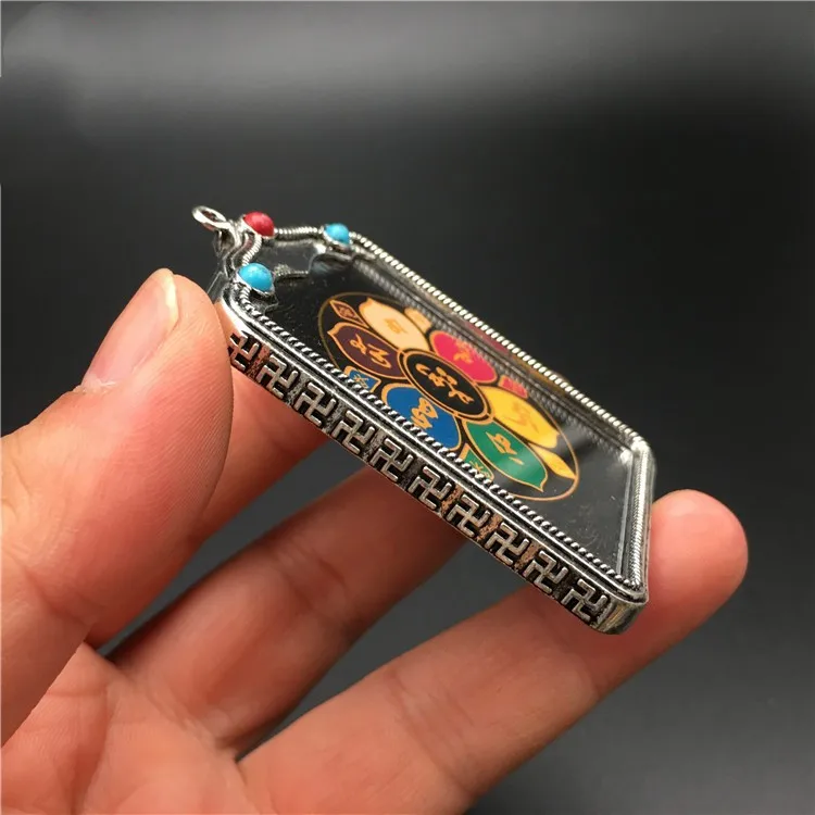 Античное тибетское серебро с инкрустацией Thangka мантра шестью словами алтарь