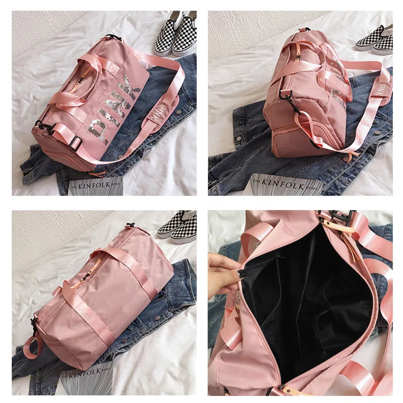

Fashion large-capacity sport bag pink travel duffel shoulder bags sports weekender women handbags