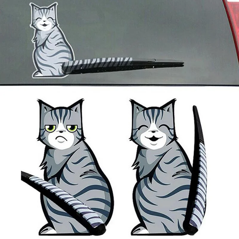 

Reflective Car Stickers Cartoon Funny Moving Tail Cat Stickers Dynamic Sticker Rear Window Wiper Stickers Waterproof