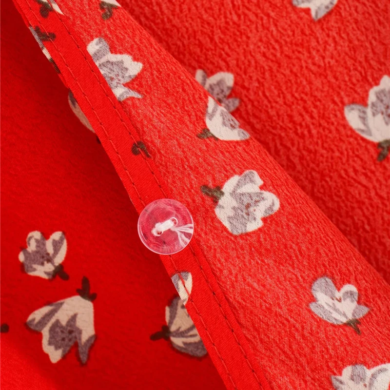 

2020 Spring Women Chic Floral Print Short Blouse Female Red Fashion V-neck Short Sleeve Shirt Young Lady Beach Short Shirts