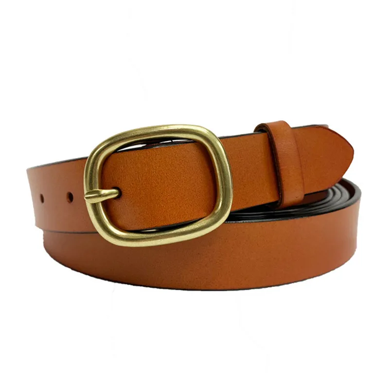 New Genuine Leather Belts for Women Gold Pin Buckle Cowskin Belt for Dress Jeans Vintage Design Female Luxury Strap Belt