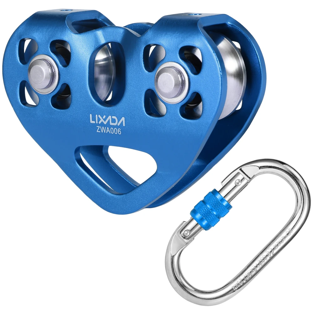 

Lixada 30kN Cable Trolley Pulley Dual Pulley with 25kN Srew Locking Carainber For Rock Climbing Caving Aloft Work Rescue