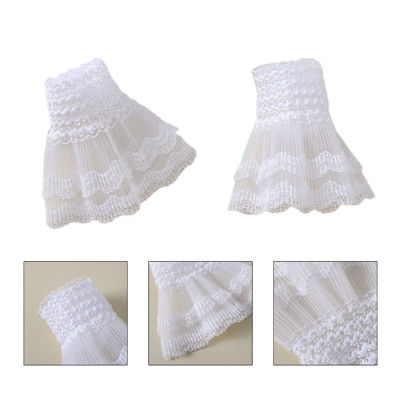 

1 Pair Korean Women Girls Fake Flared Sleeves Layered Lace Pleated Ruched False Cuffs Sweater Wrist Warmers