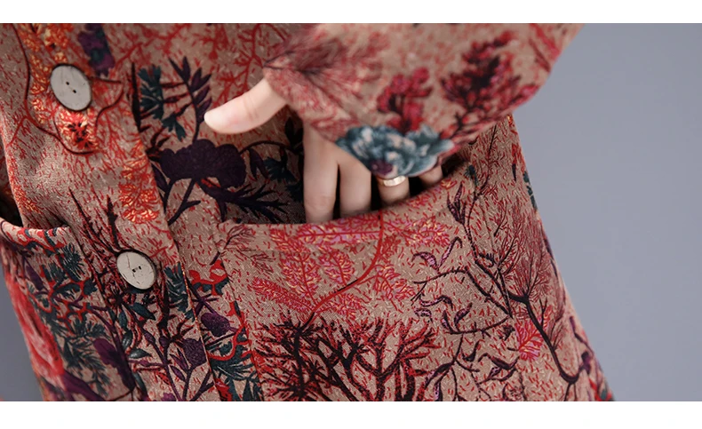 

Plus Velvet Cotton Jacket Long Women Large Size Loose Plush Coat 2020 New Autumn Winter Cotton Linen Clothes Retro Printing