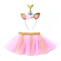 girls tutu skirt with mermaid headband childrens performance costume skirt baby birthday mesh puffy skirt shell set