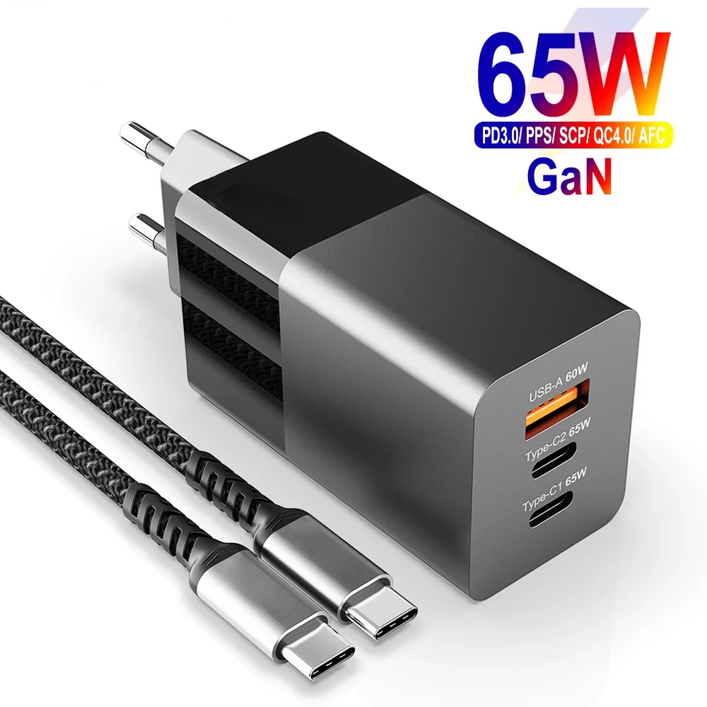 

65W GaN USB C Wall charger Power Adapter,3 Port PD 65W PPS QC4 45W SCP