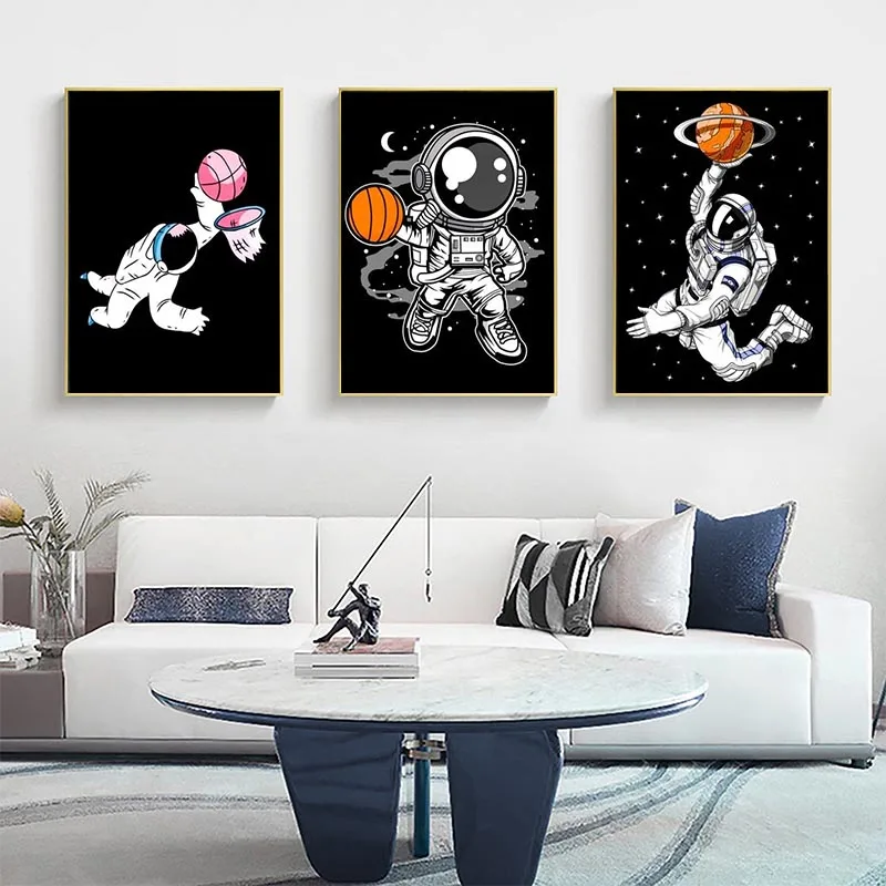 

Children Room Decoration Posters Cartoon Astronaut Basketball Space Wall Art Painting Modern Home Decoration Pictures Frameless