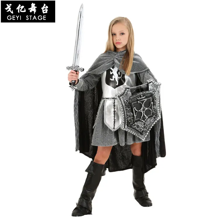 

Child Kids Robes Swordwomen Costume for Girls Medieval Warrior Knight Costumes Fancy Dress Halloween Purim Carnival Party