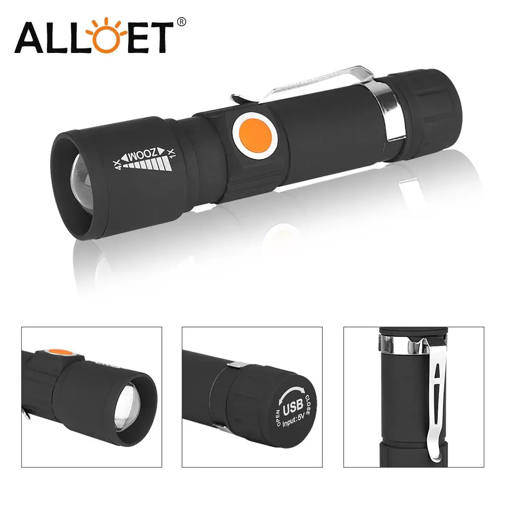 

Battery Zoom Flashlight Waterproof Emergency Torch Mini Portable Zoomable USB Recharge Torch Lamp Hiking Ultra Bright