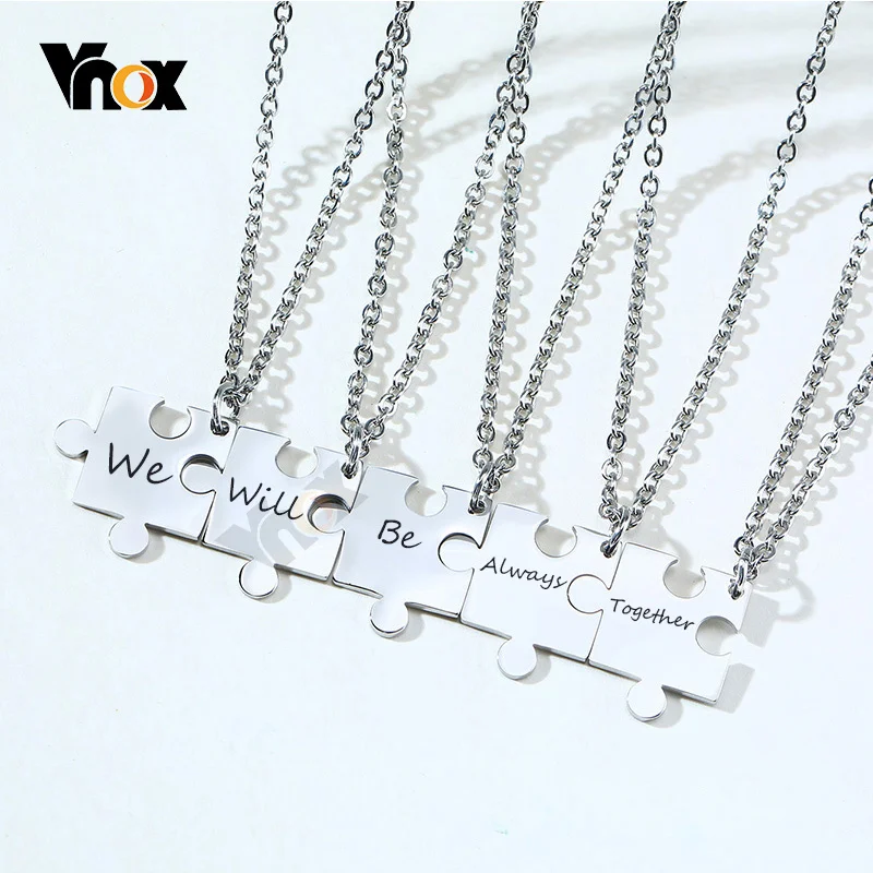 

Ожерелье Vnox из нержавеющей стали для мужчин и женщин, 2/3/4/5 шт., пазлы, Бесплатная гравировка, персонализированная семья, любовь, дружба, бижут...