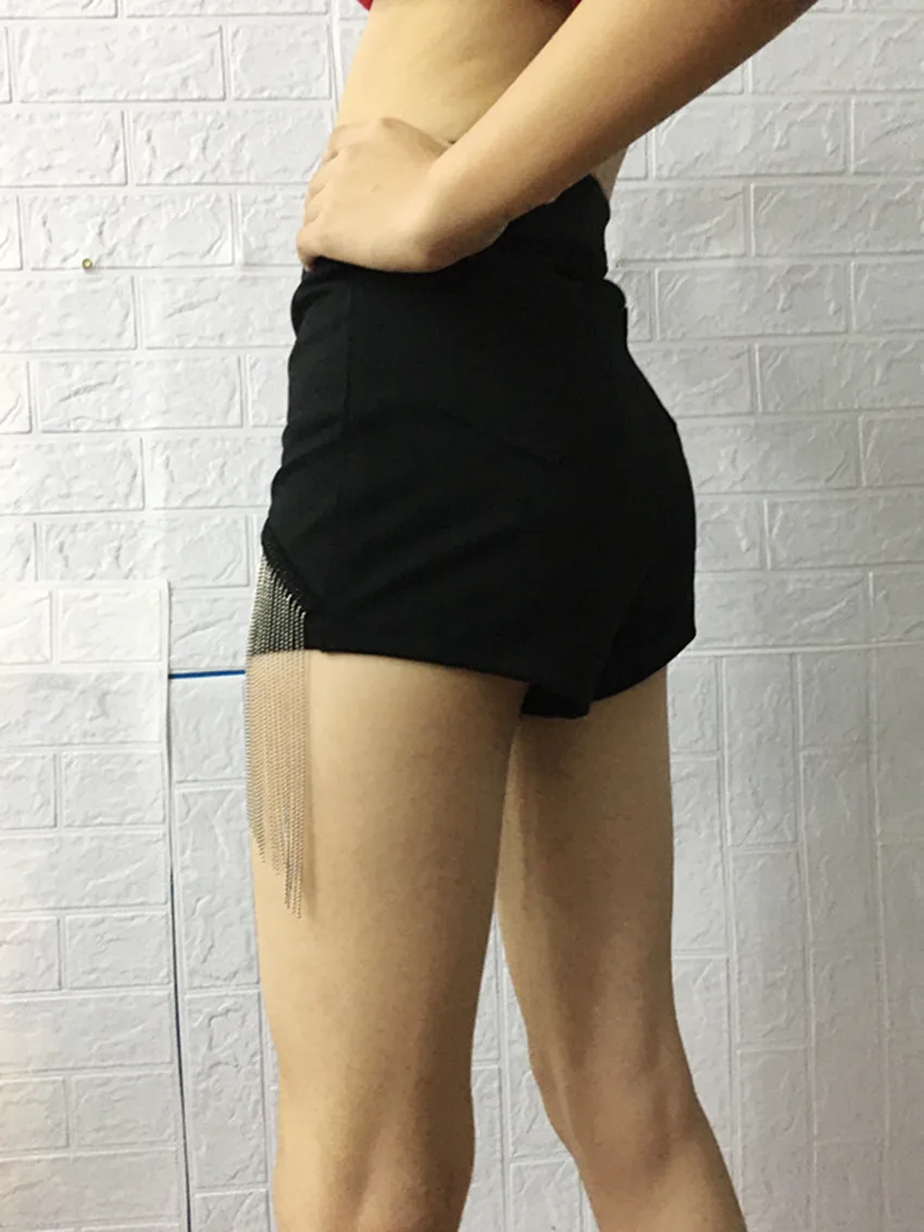 

Kpop Korea Celebrity Summer Streetwear Fashion Black Hip Hop Tassel Shorts Women Nightclub Sexy Plus Size High Waist Slim Shorts