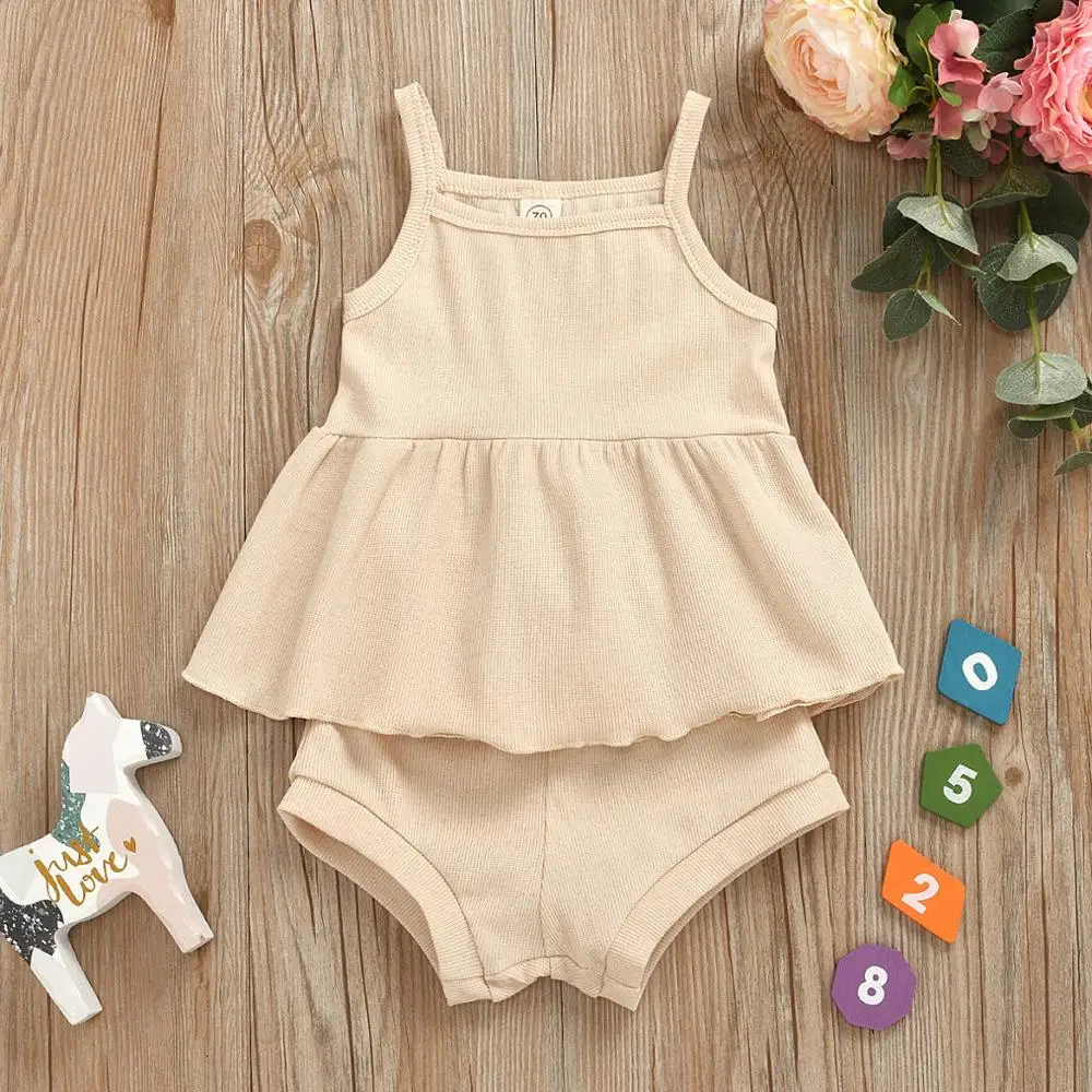 Повседневный трикотажный ребристый комплект из двух предметов летняя одежда для