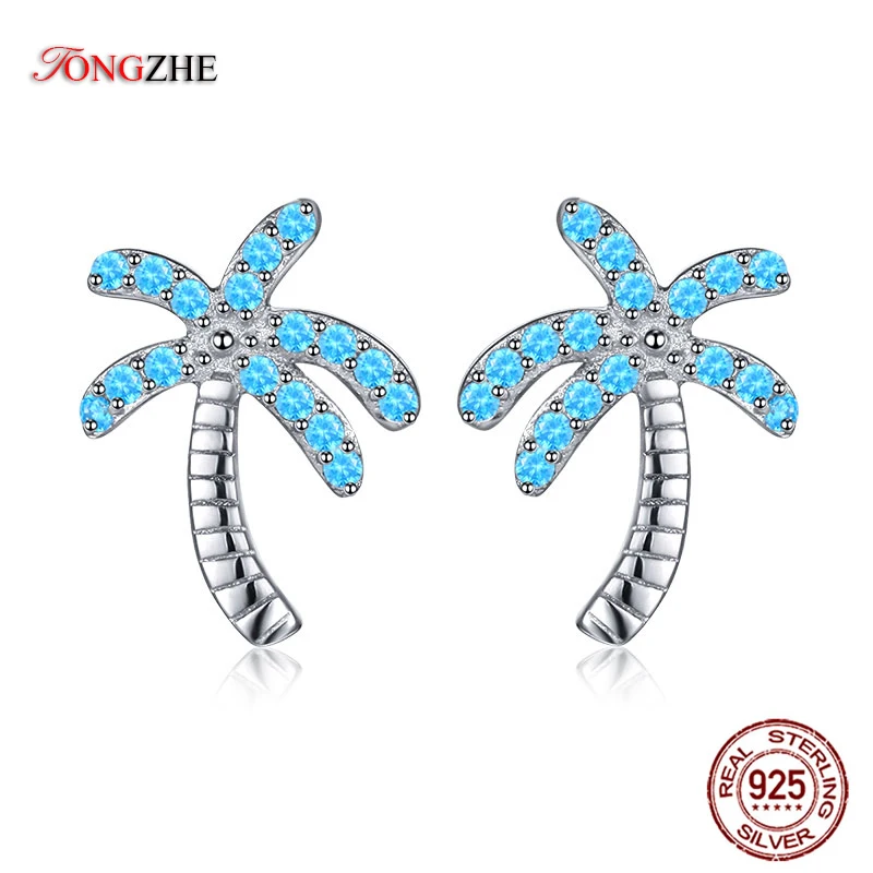 

TONGZHE корейские модные женские и мужские серьги из кокосового дерева, серьги-гвоздики из стерлингового серебра 925 пробы, комплект из голубых ...