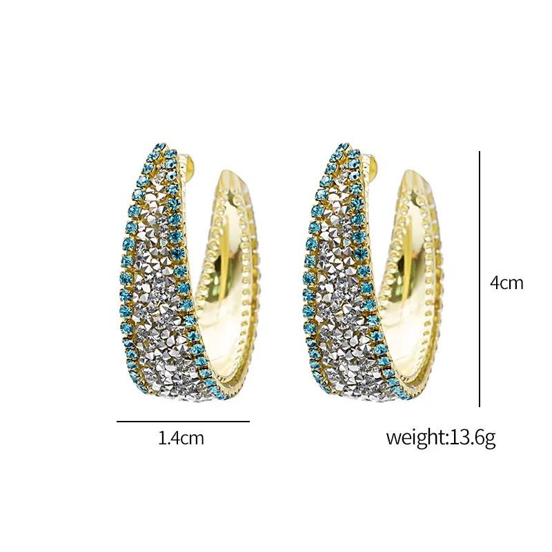 

Trendy Exaggerated Colorful Rhinestone C Shaped Earrings for Women Colorful Geometric Hoop Earrings Femme Party Wedding Jewelry