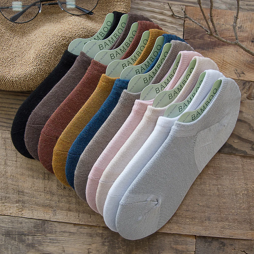 5 Pair Women Bamboo Fiber Invisible Socks Breathable Silicone non-slip Short Socks Mesh Casual  Summer Thin Ankle socks Sokken