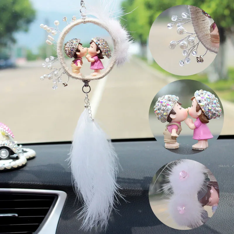 

New Arrival Cute Female Car Ornaments Plush Rearview Mirror Car Pendant Car Interior Decorations