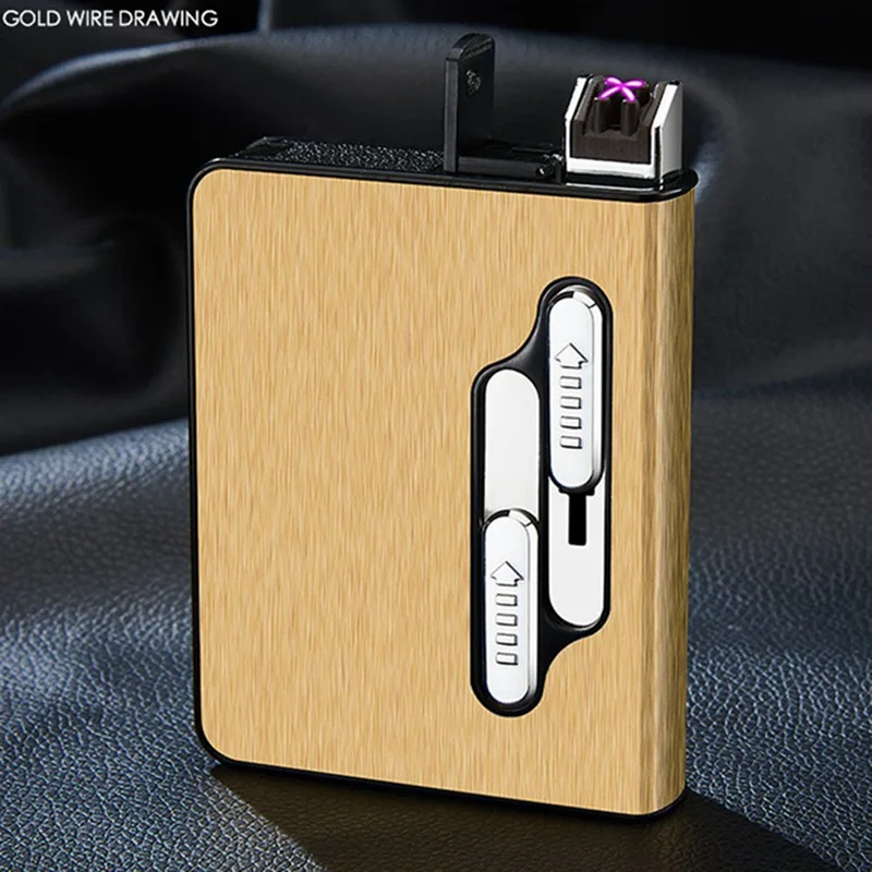 Портативный USB чехол для электронной сигареты с двойной дуговой зажигалкой 20 шт держатель для сигарет usb зарядка Зажигалка гаджеты для мужчин - Цвет: ECI2345GD