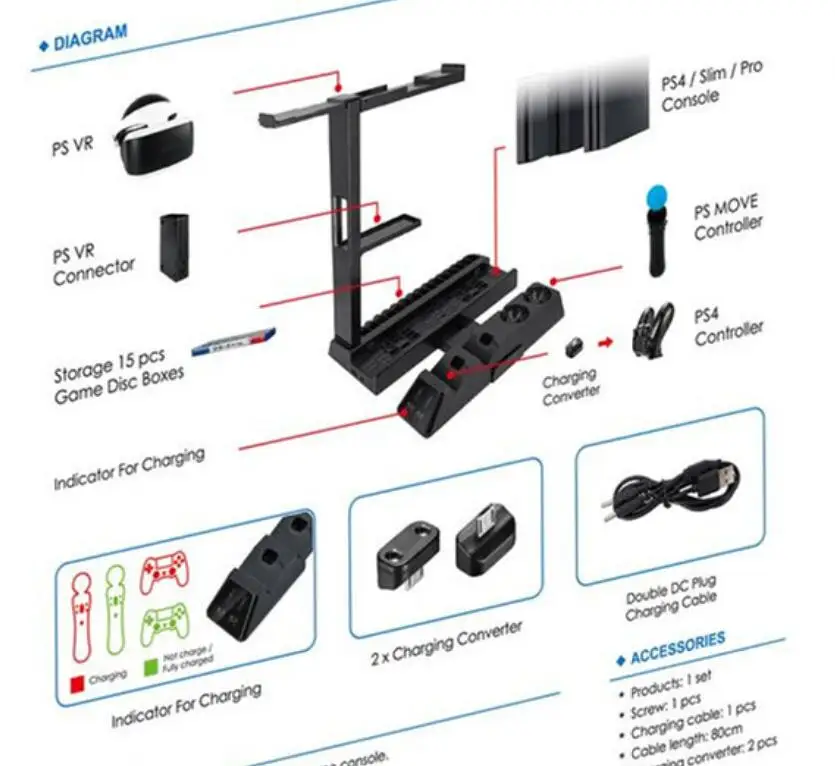 PS VR Move PS4 Pro/тонкая вертикальная подставка зарядная док-станция охлаждающий