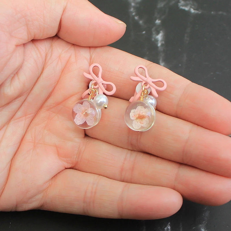 Серьги подвески в виде цветка с прозрачным бантом милые цветочные серьги без