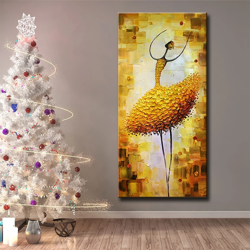 

Free shipping Handmade modern abstract gold Ballet dancing girls oil painting On Canvas wall art home decor for bedroom unframed