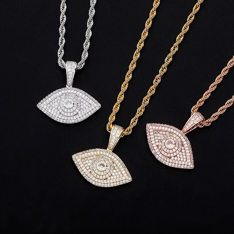 

Zciti Hot Selling Evil Eye Pendant Necklace Iced Out Micro Pave Cubic Zirconia Pendant Hip Hop Rock Jewelry For Gift Men Women
