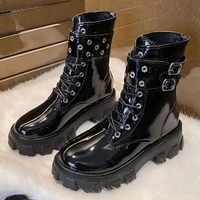 womens snow boots boots platform motorcycle boots women gothic chunky punk woman black cool metal buckle ankle female lace up