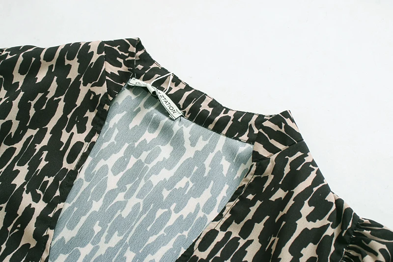 Мини платье 2019 новая мода v образный вырез длинный рукав леопард оборки принт