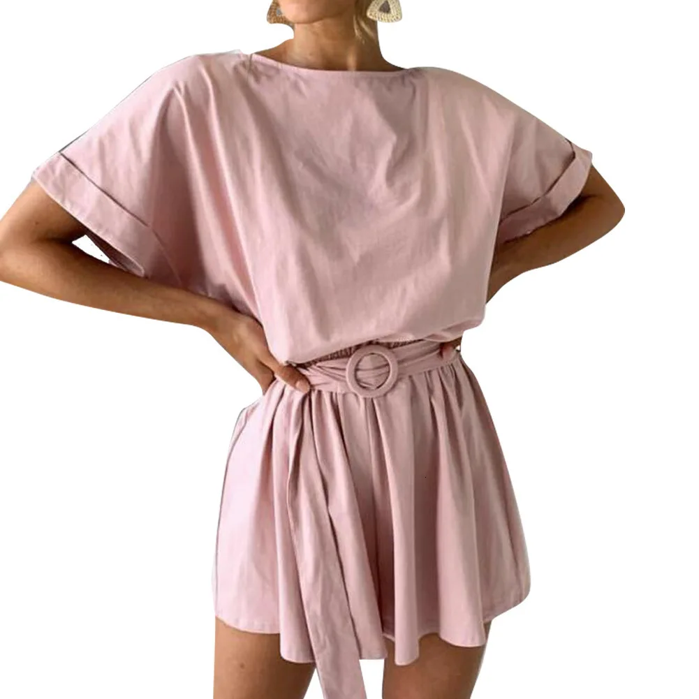 Сексуальный однотонный Летний Пляжный комбинезон с коротким рукавом