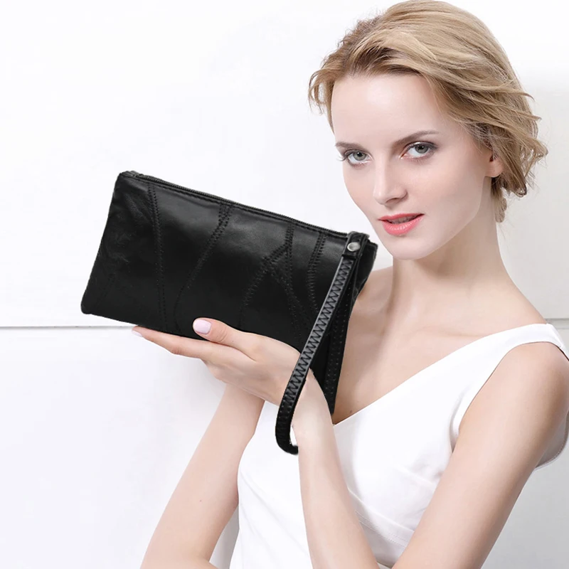 Черный женский кошелек мягкие женские клатчи сумки роскошные для женщин 2021