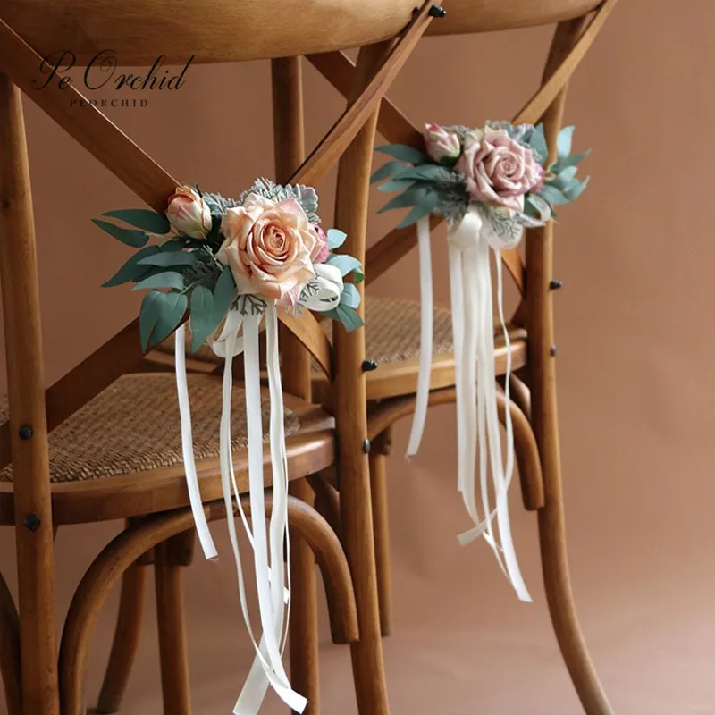 

Искусственная Роза PEORCHID, цветок на спине стула, эвкалипт, цвет шампанского, розовый, деревенский Свадебный декор автомобиля, аксессуары для букета невесты