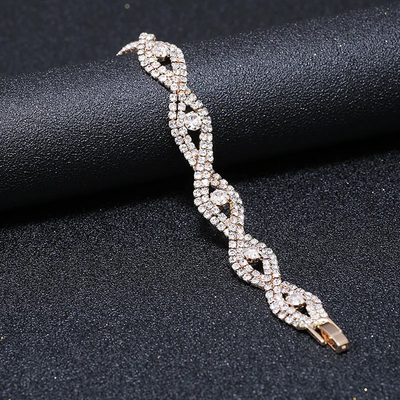 

KunJoe Luxury Bling Shiny Gold Silver Crystal Rhinestone Chain Bracelet for Women Girls Bride Wedding Jewelry Accessores Bangle