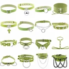 Чокер из искусственной кожи с заклепками зеленого цвета в стиле панк, готическое ожерелье, сексуальная цепочка для связывания, ошейник с заклепками-шпильками, бандаж готический, Ювелирное Украшение Egirl