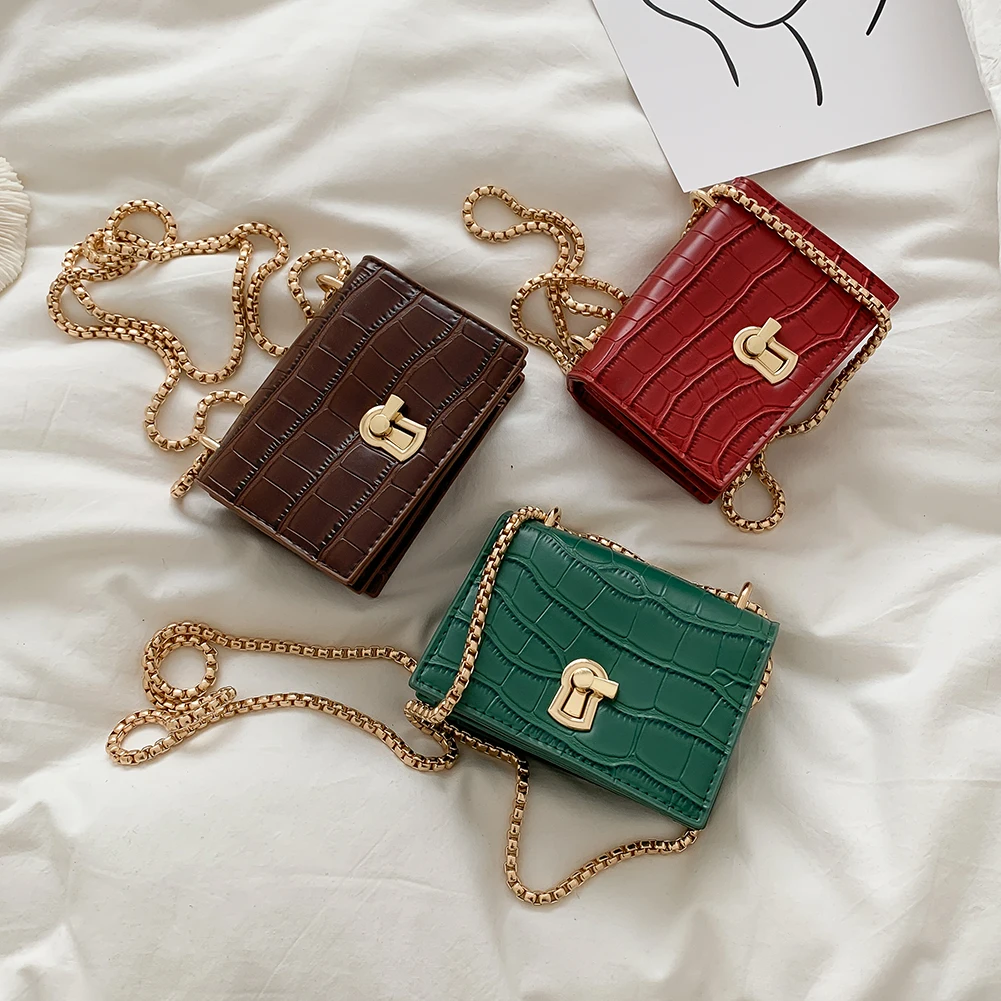 

Модные женские мини-сумки через плечо из искусственной кожи, однотонные повседневные сумки-мессенджеры через плечо с цепочкой для женщин, м...