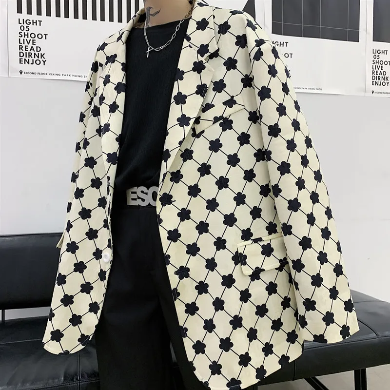 

Мужской повседневный костюм с цветочным принтом, свободные блейзеры, пальто, верхняя одежда, японский и корейский стиль, уличный винтажный ...