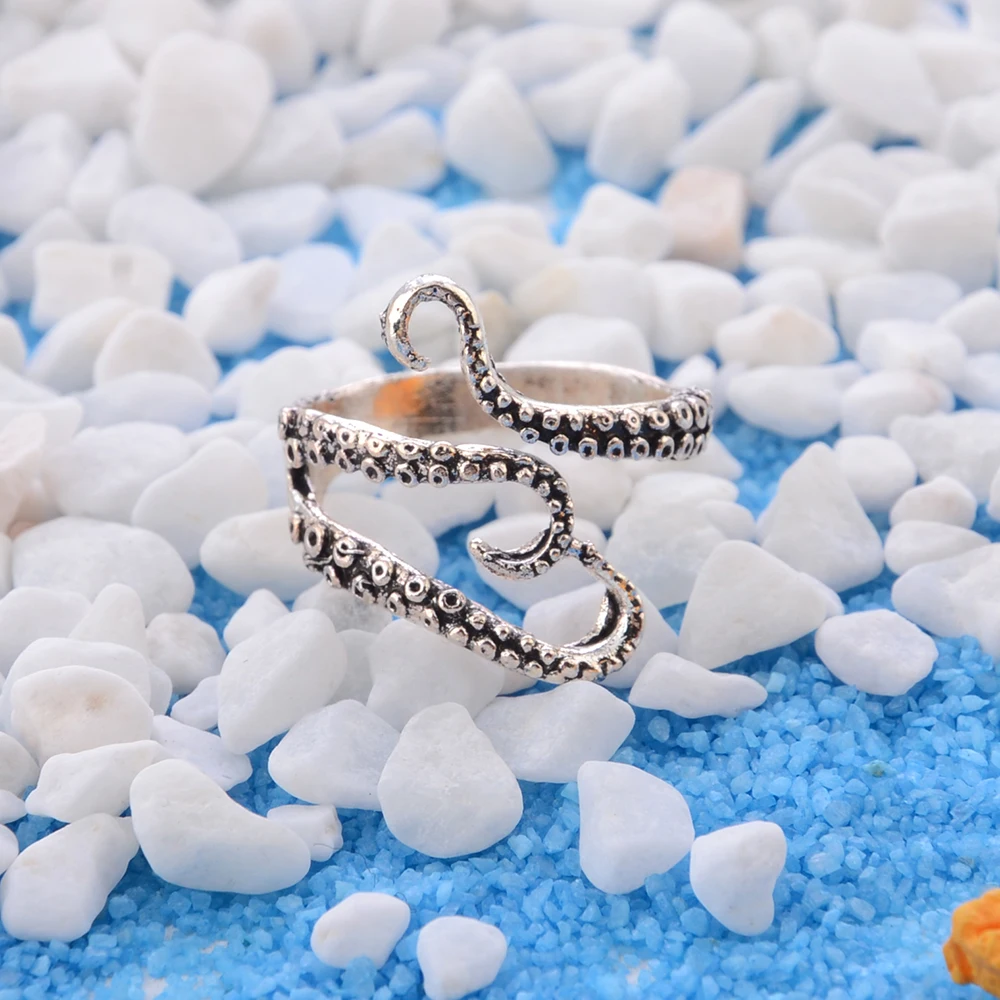 SINDLAN Boho Retro Antique Ring Adjustable Octopus Rings for Women Cool Fashion Finger Ornaments European Style Jewelry | Украшения и