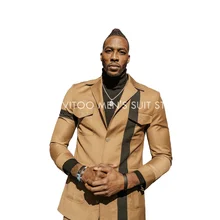 Caqui verde retalhos ternos masculinos ajuste fino 2 peça/blazer com quatro bolso casual rua conjunto/moda jaqueta mais recente traje homme (3)