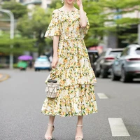 newest high quality fashion 2021 runway dress womens cascading ruffles spaghetti strap long dress