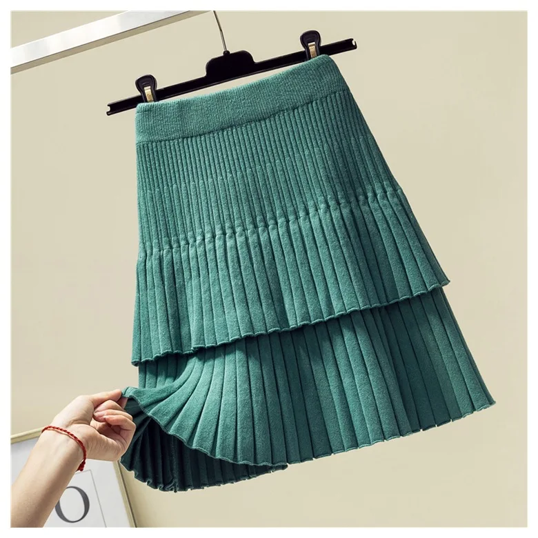Женская трикотажная плиссированная мини-юбка осенне-зимняя одежда в Корейском